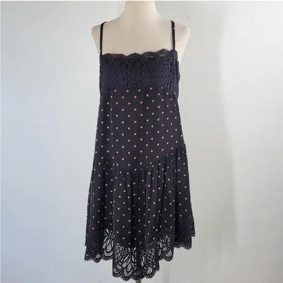 NWT Intimately Free People City Wanders Trapeze Slip in Black and pink polka dot - Picture 4 of 7